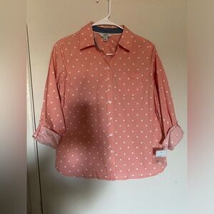 Pink Heart Pattern Button-Up Shirt women size xsp‎